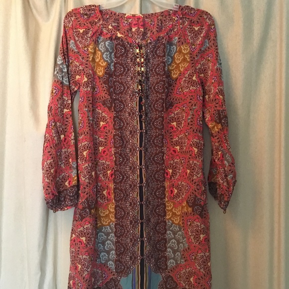 Pink/reddish and multi-colored silky dress/tunic - Picture 1 of 3